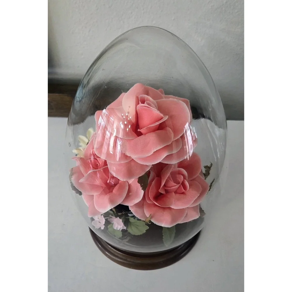 Victorian Boho Style Floral Bouquet Display in a Glass‎ Dome Globe Indoor Garden